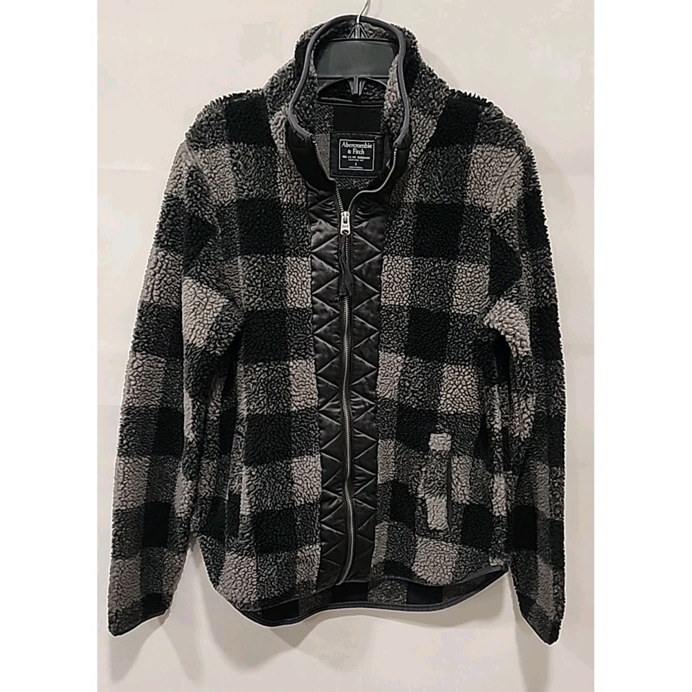 Abercrombie & Fitch Sherpa Fleece Womens S‎ Black/Gray Plaid Full Zip Jacket